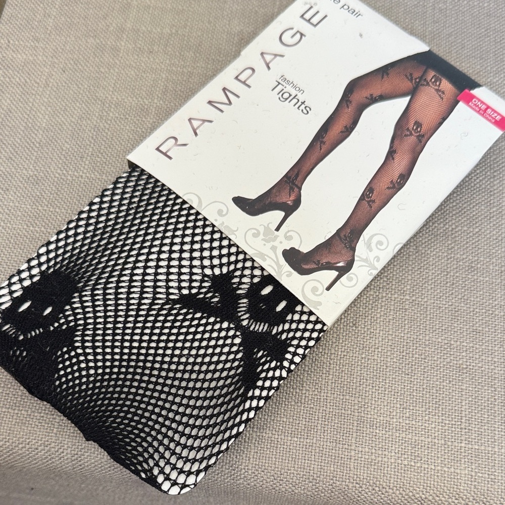 Rampage Black Skull Patterned Tights goth Halloween one size